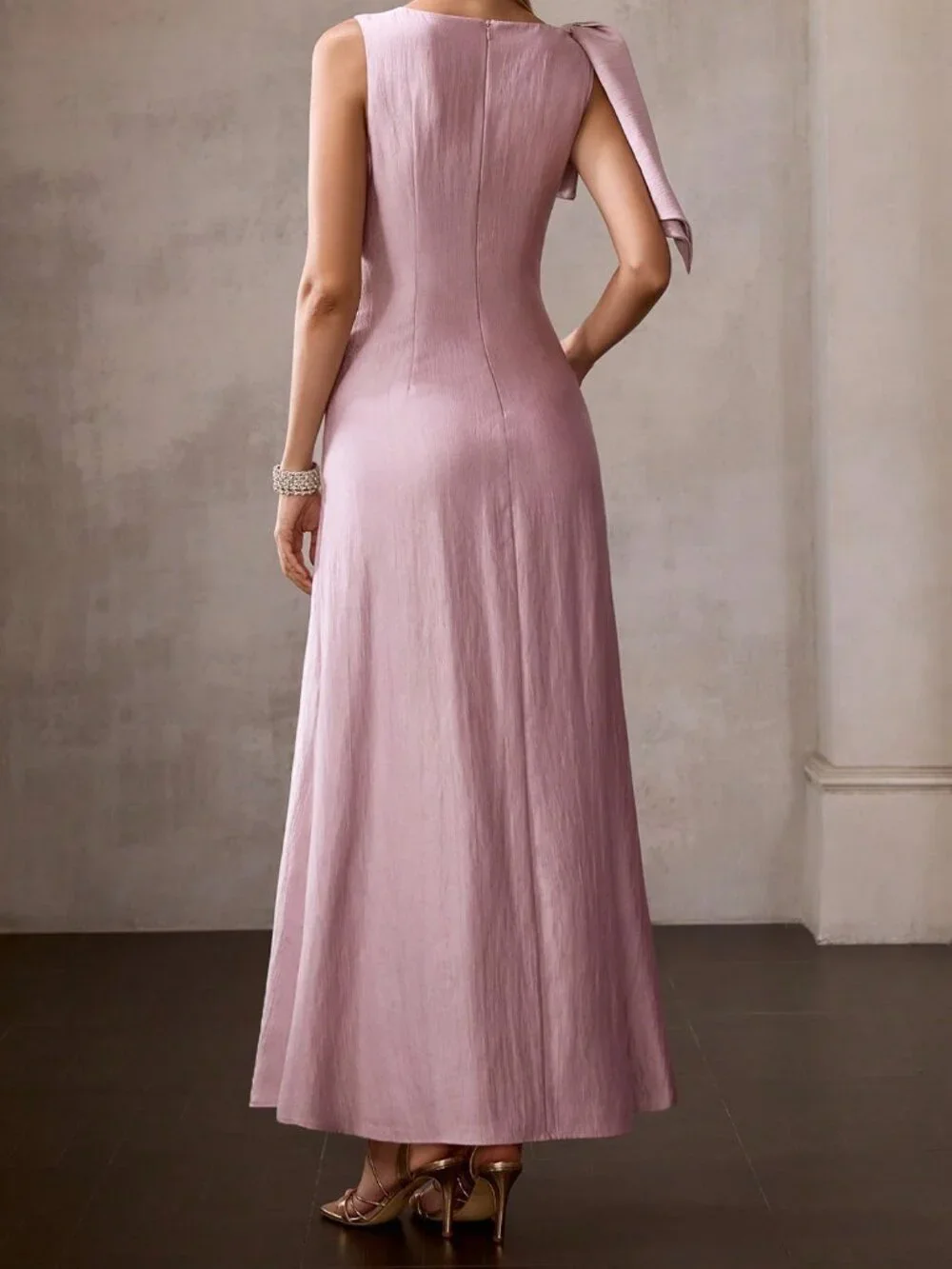 Lilac Purple Elegant Women's French Bow Tie Strap A-Line Dress